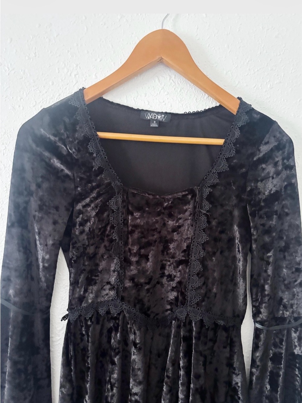 Wildfox Black Crushed Velvet Lace-Trim Dress